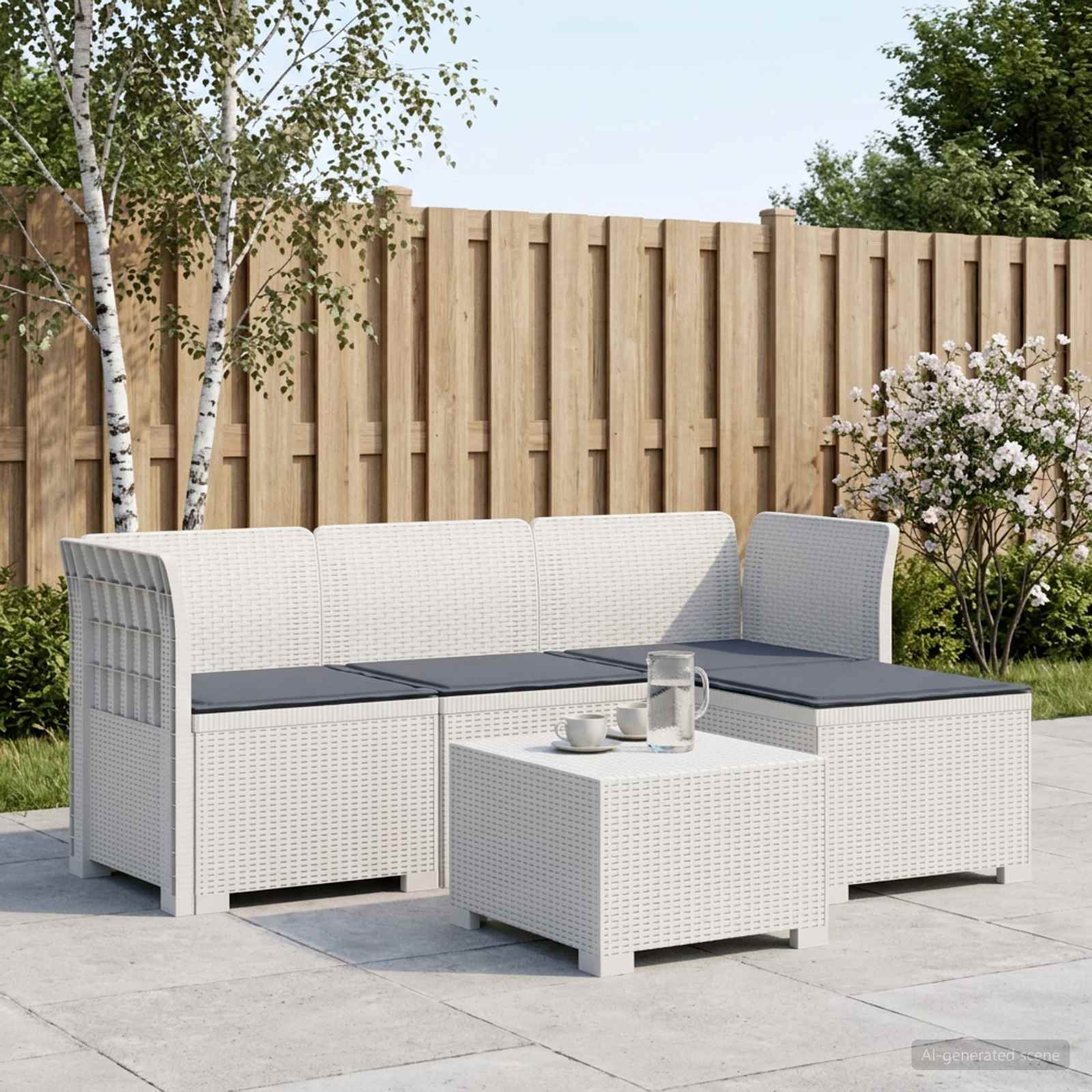 4-personers Have Sofa med Hynder Rattan Look PP Hvid