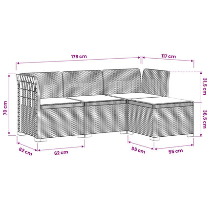 4-personers Have Sofa med Hynder Rattan Look PP Hvid