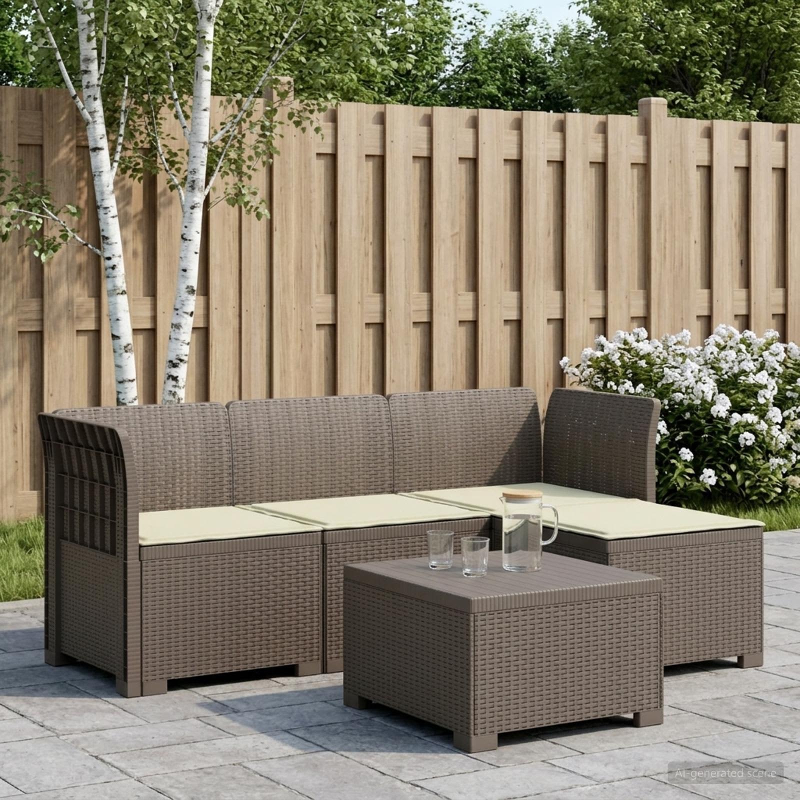 4-personers Have Sofa med Hynder Rattan Look PP Lysegr