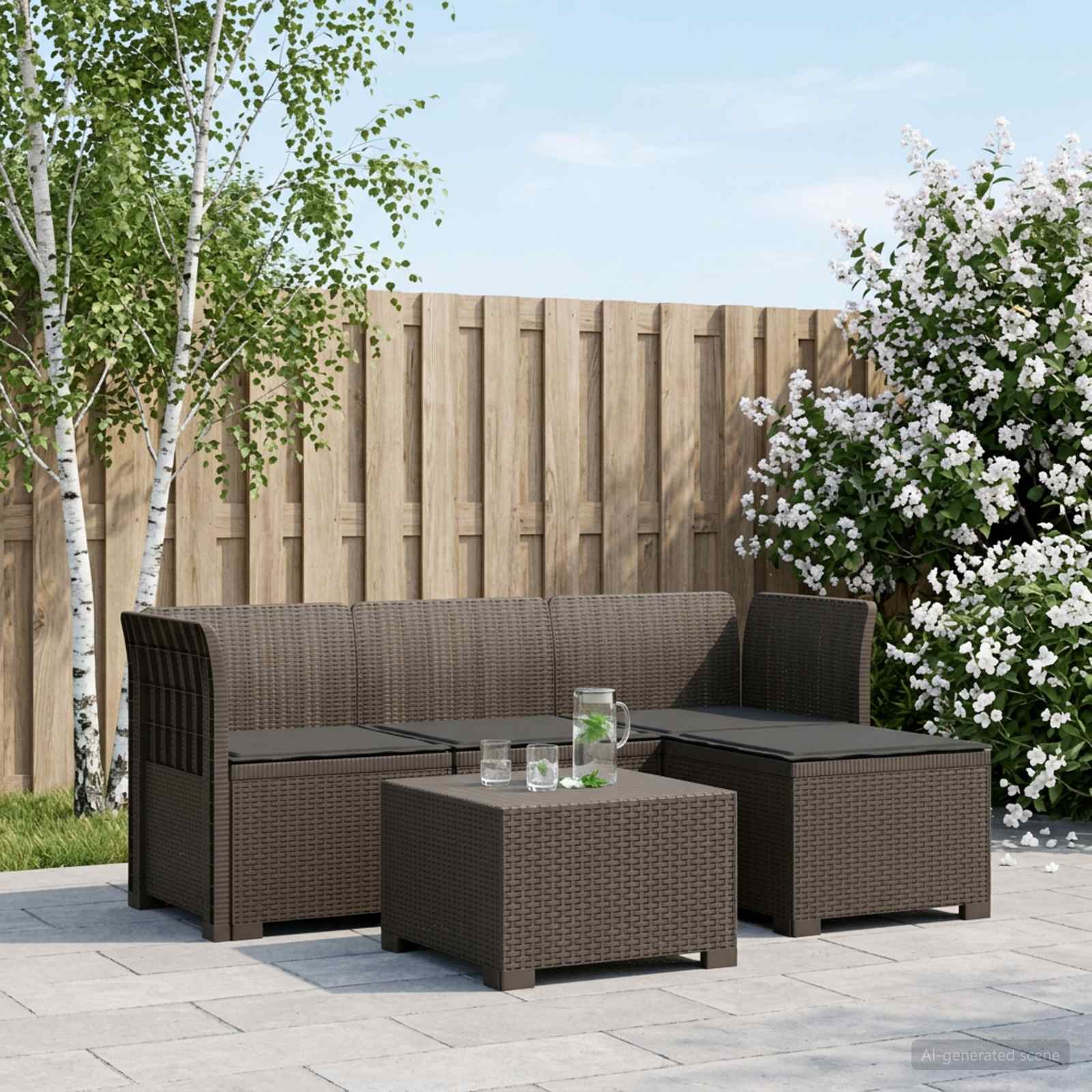 4-personers Have Sofa med Hynder Rattan Look PP Lysegr