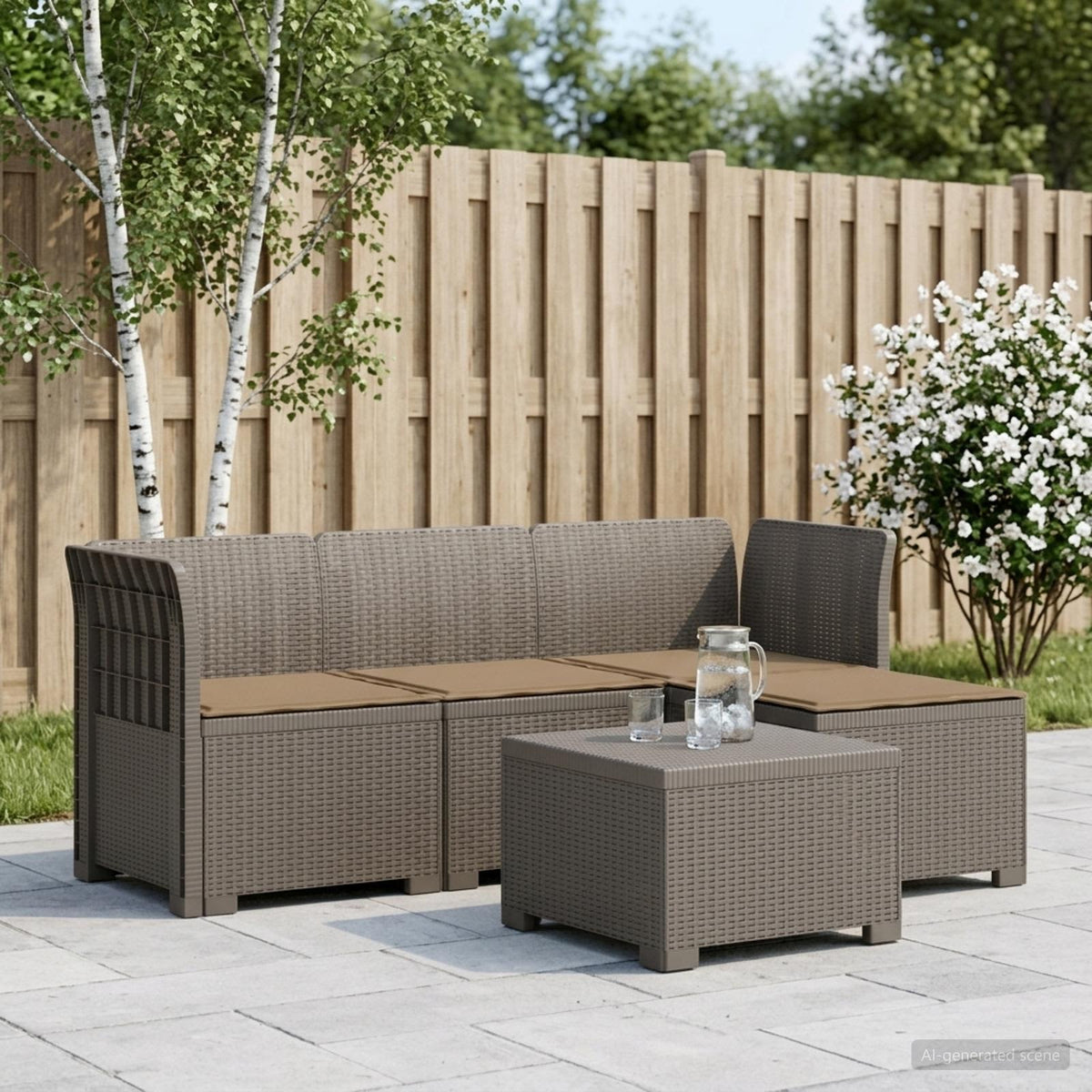 4-personers Have Sofa med Hynder Rattan Look PP Lysegr