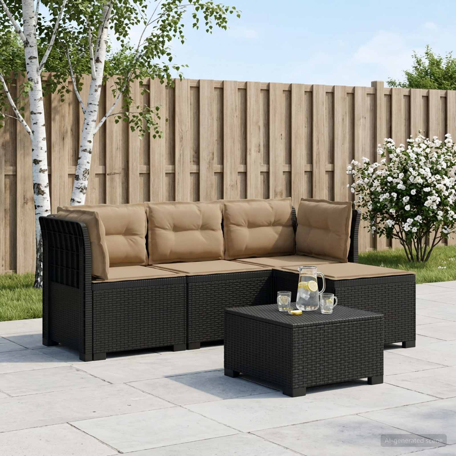 4-personers Have Sofa med Hynder Rattan Look PP Antracit