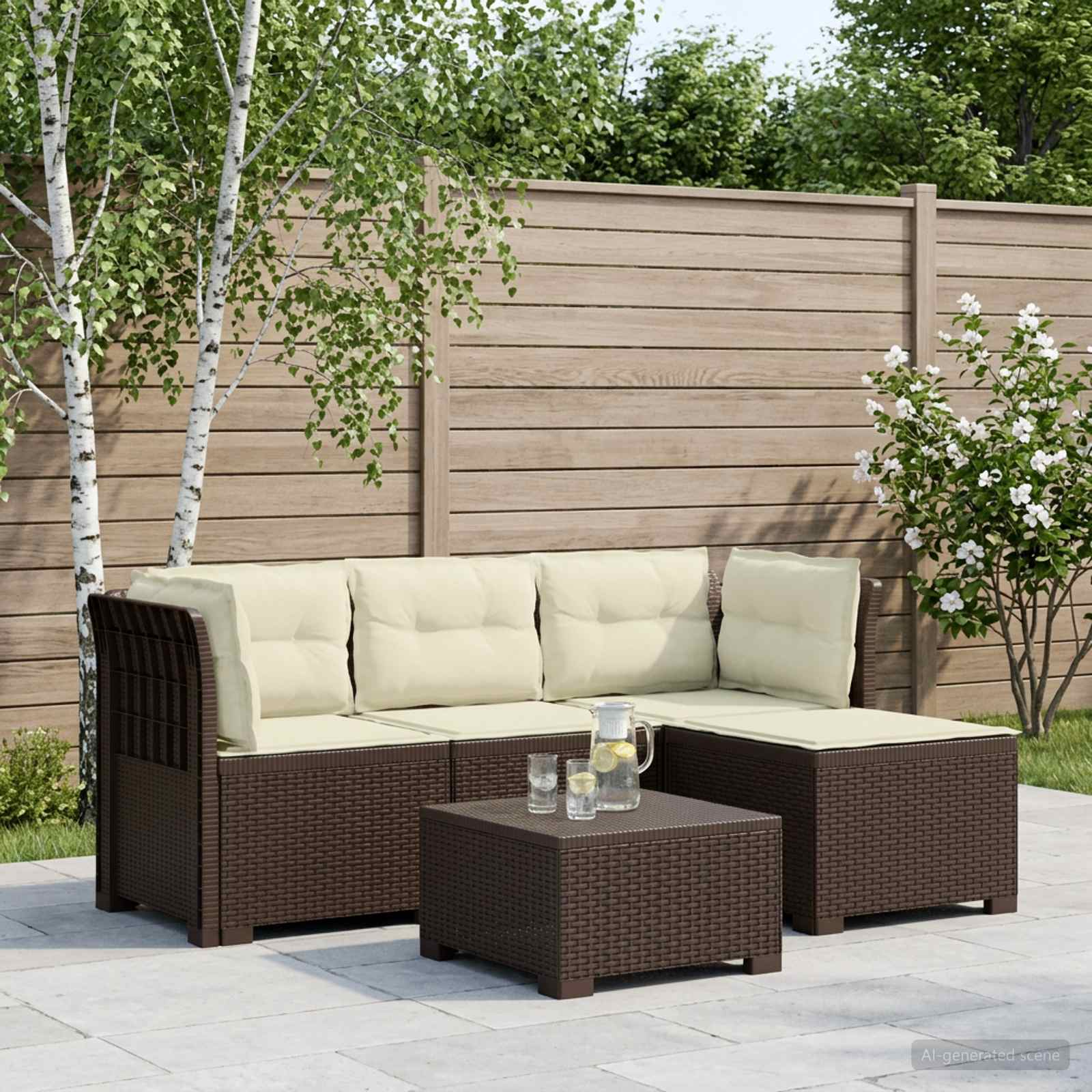 4-personers Have Sofa med Hynder Rattan Look PP Brun