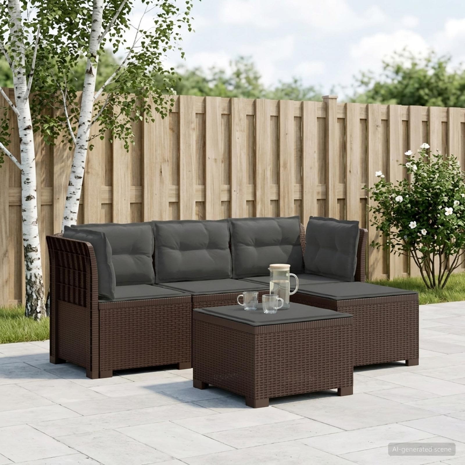 4-personers Have Sofa med Hynder Rattan Look PP Brun