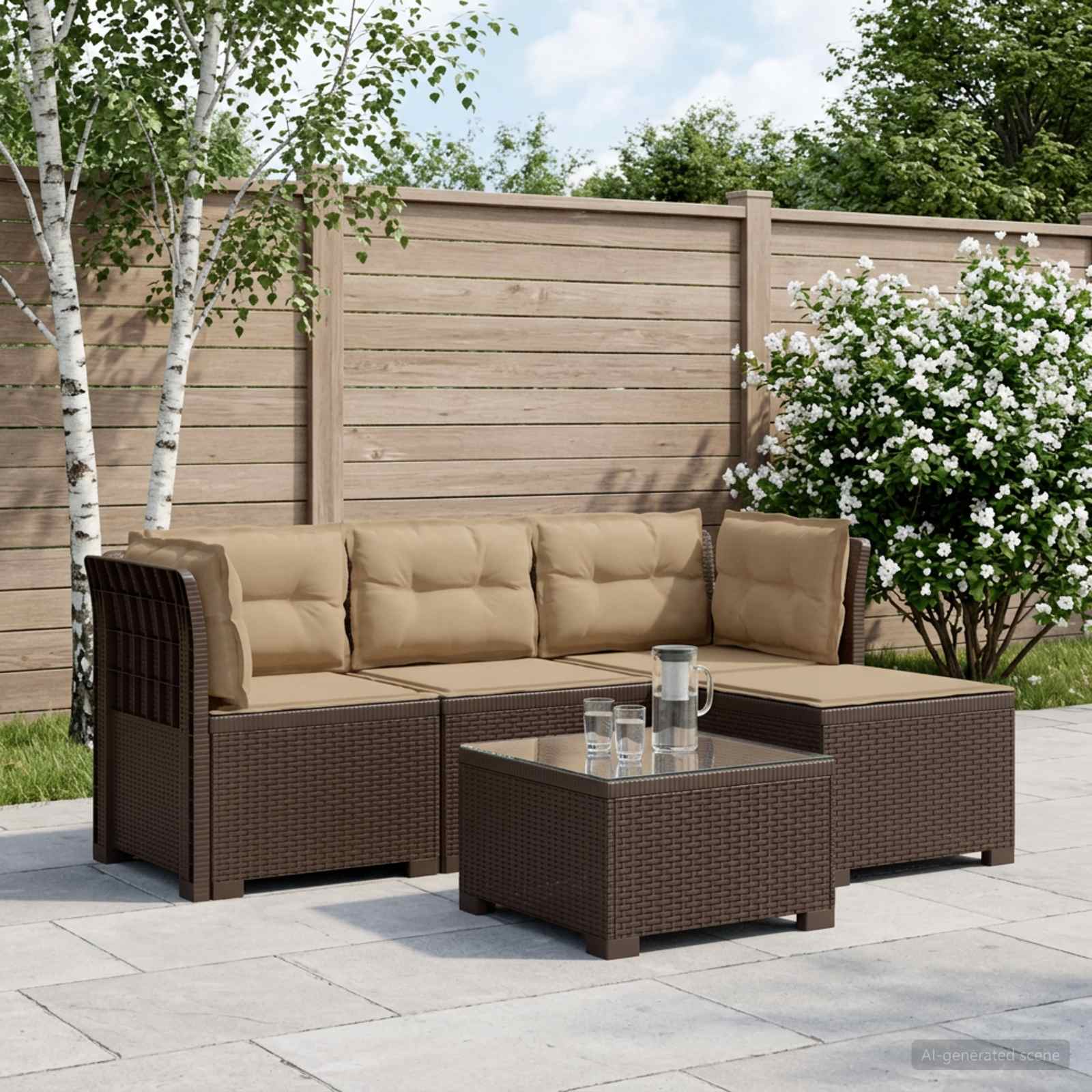 4-personers Have Sofa med Hynder Rattan Look PP Brun