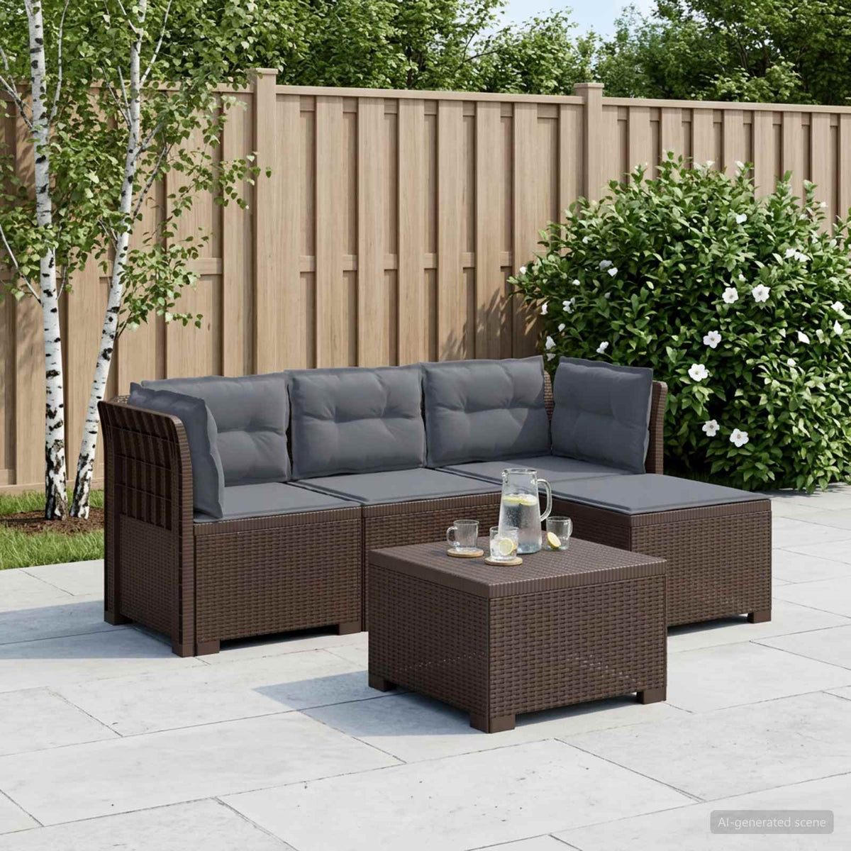 4-personers Have Sofa med Hynder Rattan Look PP Brun