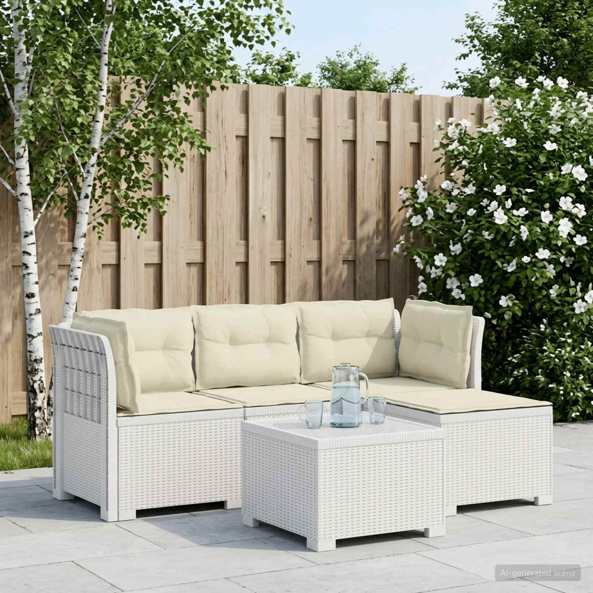 4-personers Have Sofa med Hynder Rattan Look PP Hvid