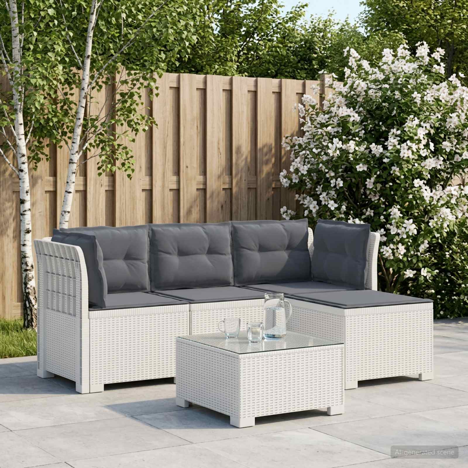 4-personers Have Sofa med Hynder Rattan Look PP Hvid