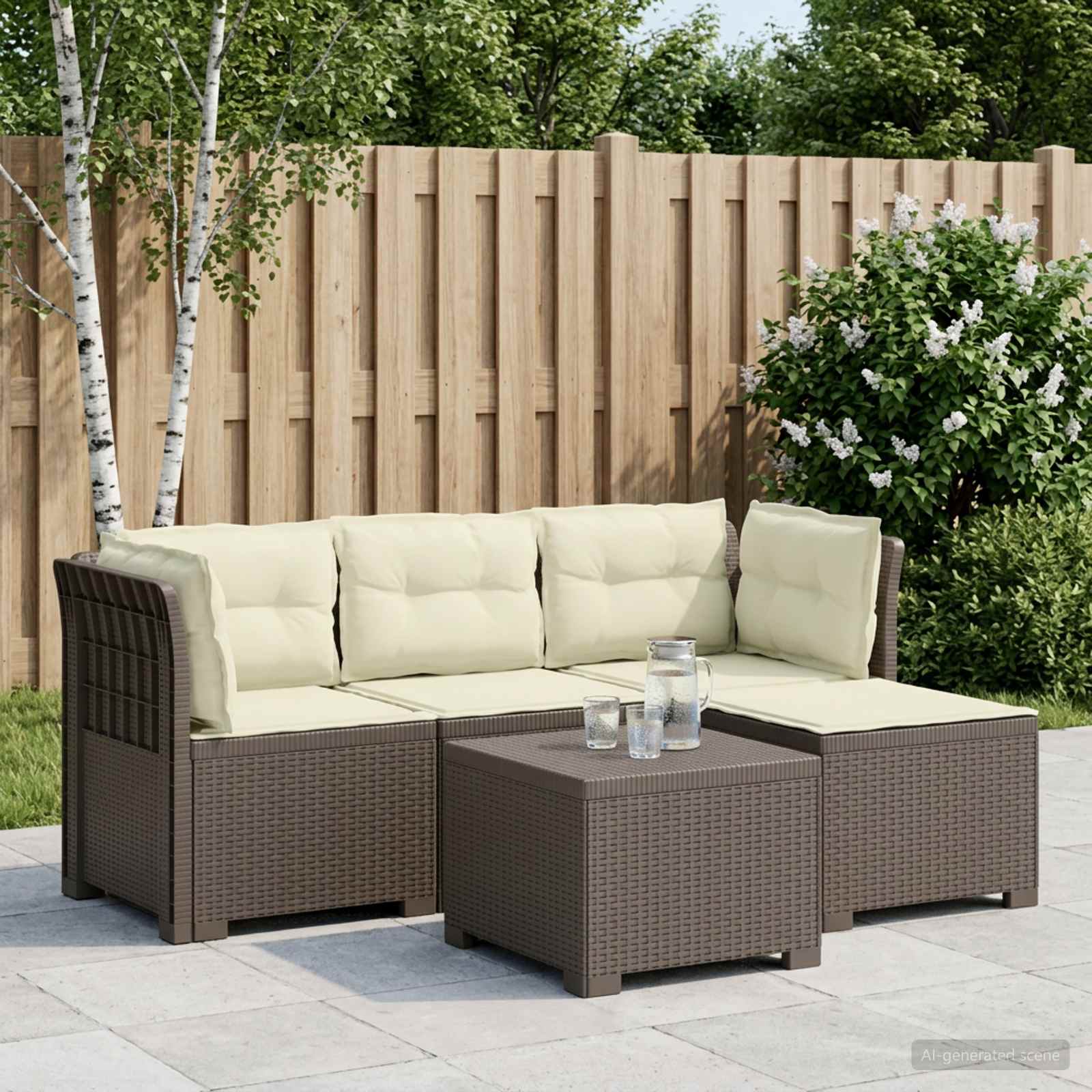 4-personers Have Sofa med Hynder Rattan Look PP Lysegr
