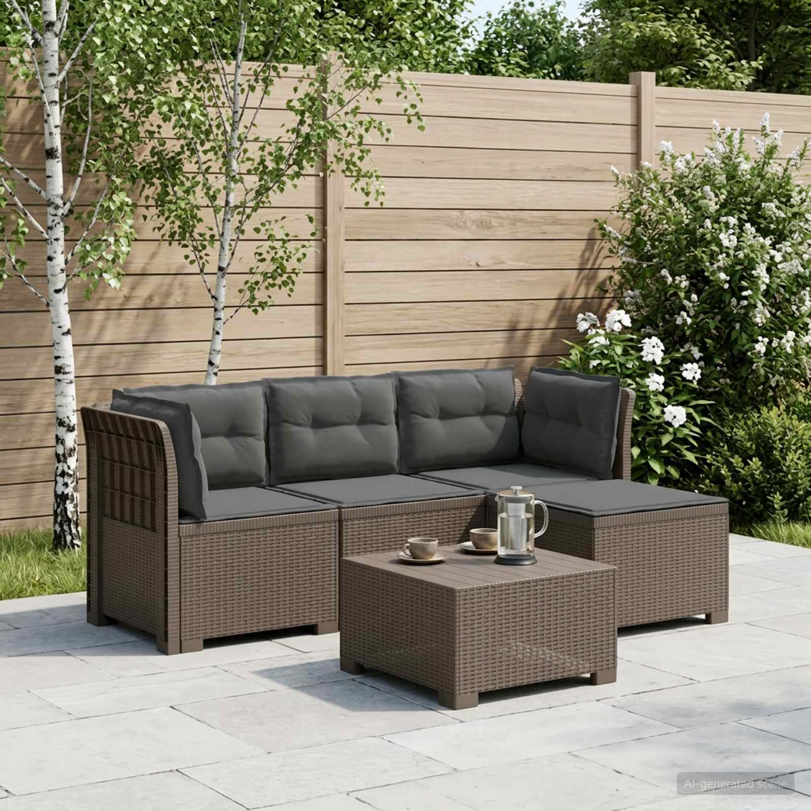 4-personers Have Sofa med Hynder Rattan Look PP Lysegr