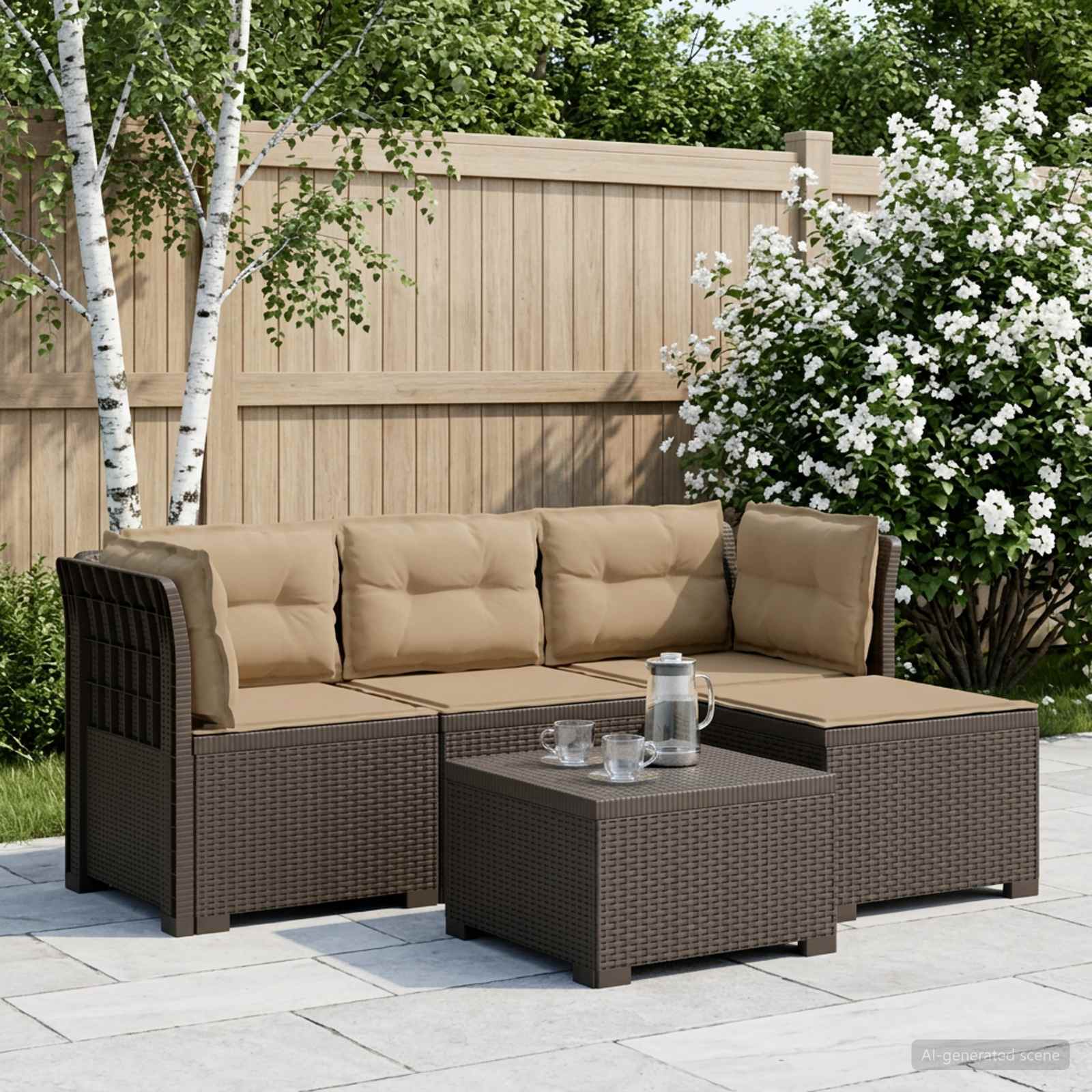 4-personers Have Sofa med Hynder Rattan Look PP Lysegr