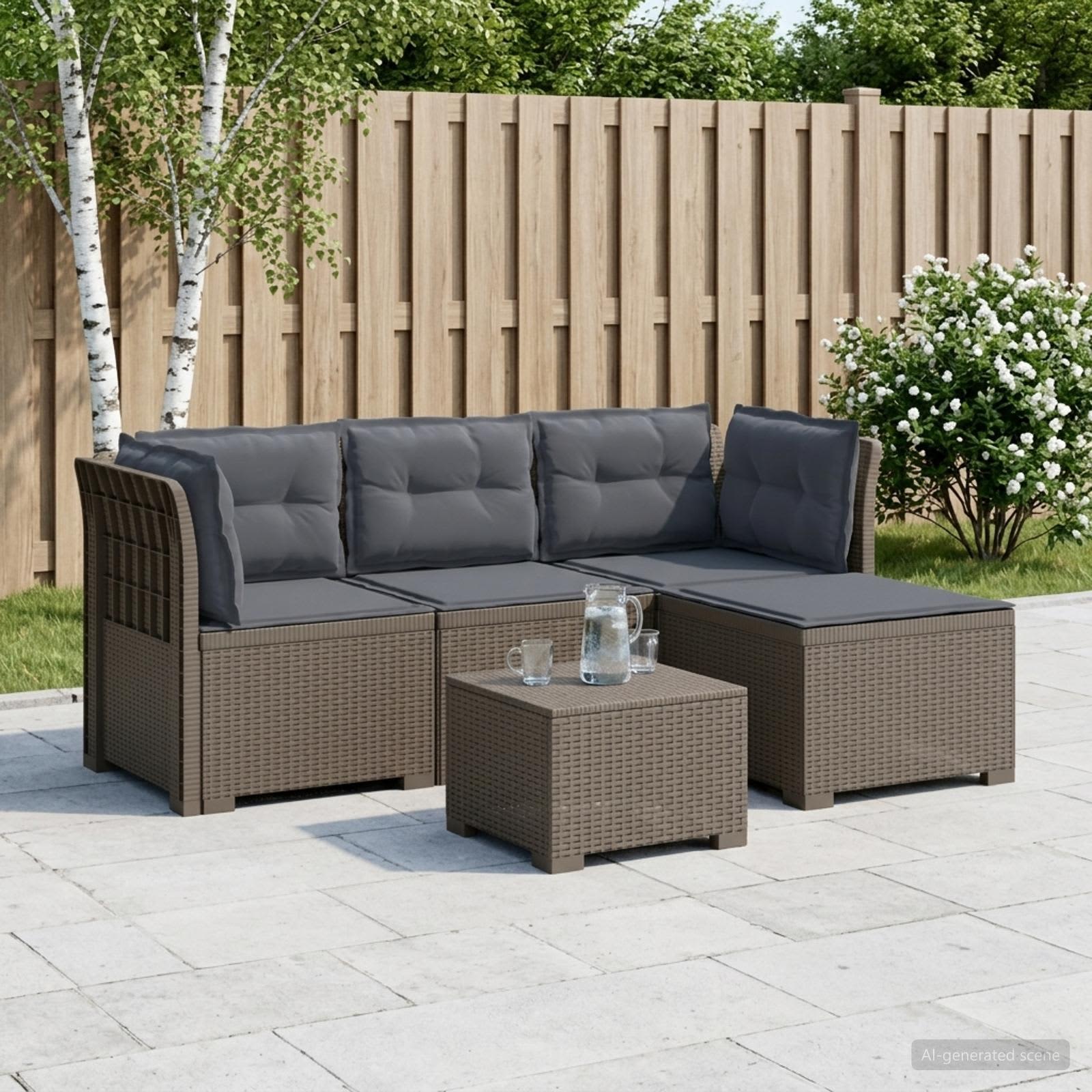 4-personers Have Sofa med Hynder Rattan Look PP Lysegr