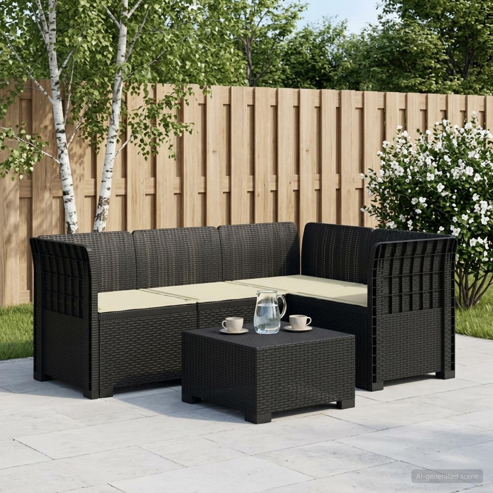 4-Persons Have Sofa med Puder Rattan Look PP Antracit