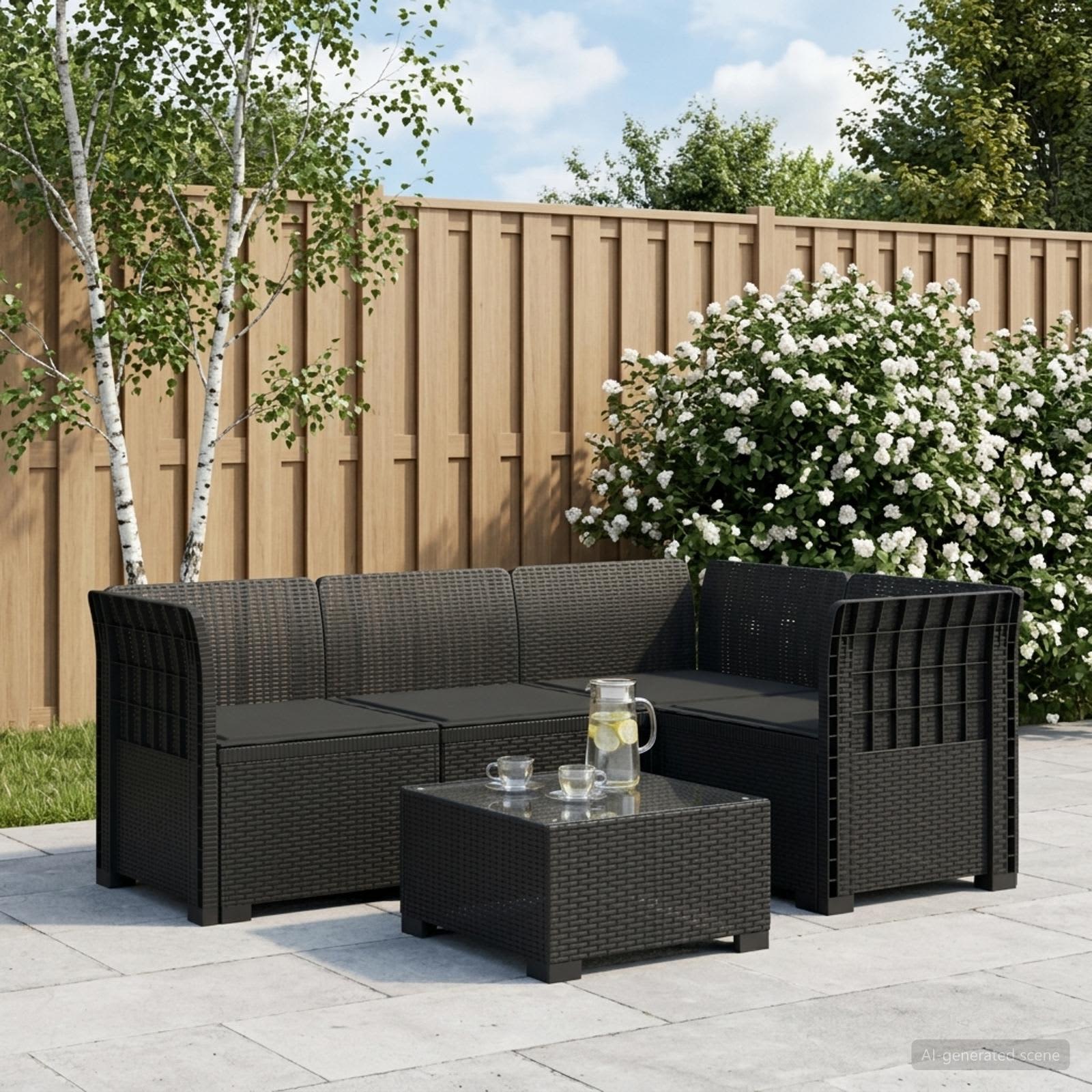 4-Persons Have Sofa med Puder Rattan Look PP Antracit