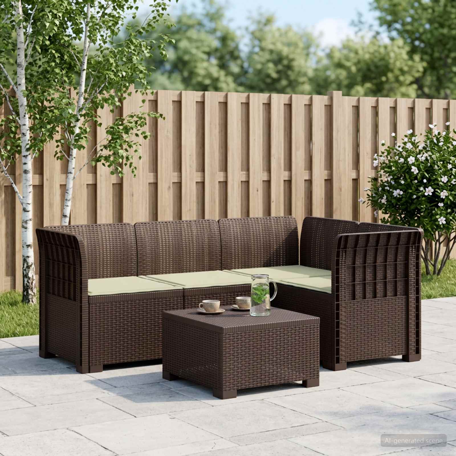 4-Persons Have Sofa med Puder Rattan Look PP Brun