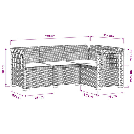 4-Persons Have Sofa med Puder Rattan Look PP Brun