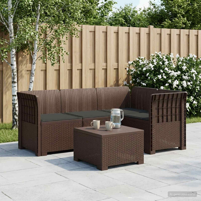4-Persons Have Sofa med Puder Rattan Look PP Brun