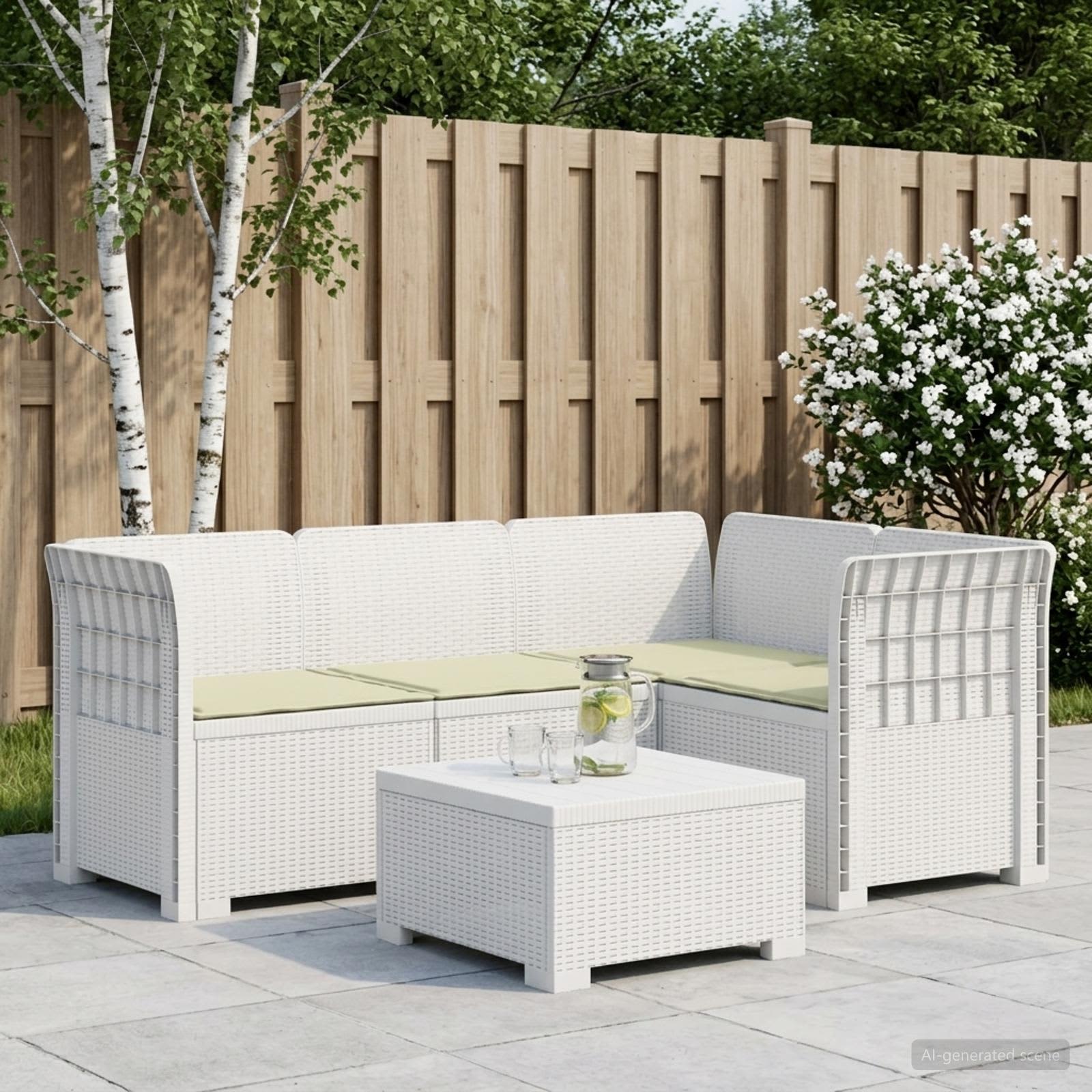 4-Persons Have Sofa med Puder Rattan Look PP Hvid