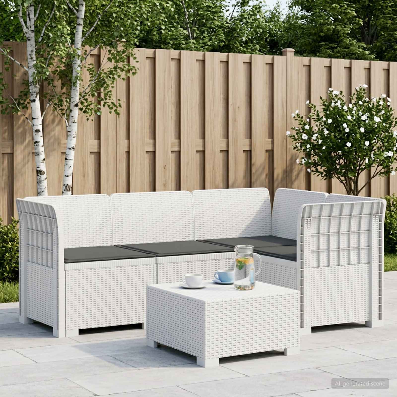 4-Persons Have Sofa med Puder Rattan Look PP Hvid