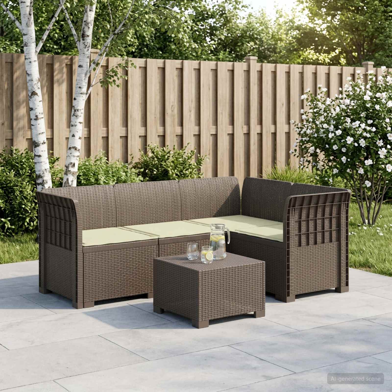4-Persons Have Sofa med Puder Rattan Look PP Lysegr