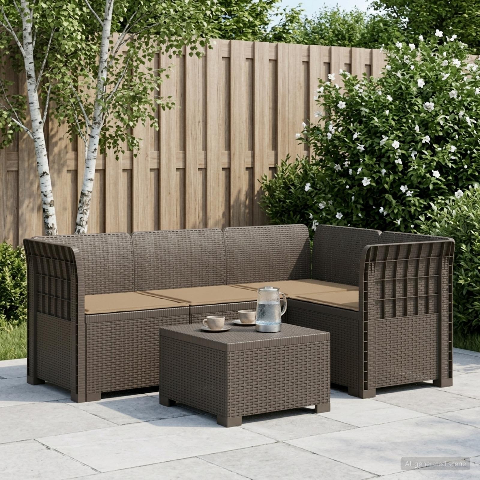 4-Persons Have Sofa med Puder Rattan Look PP Lysegr