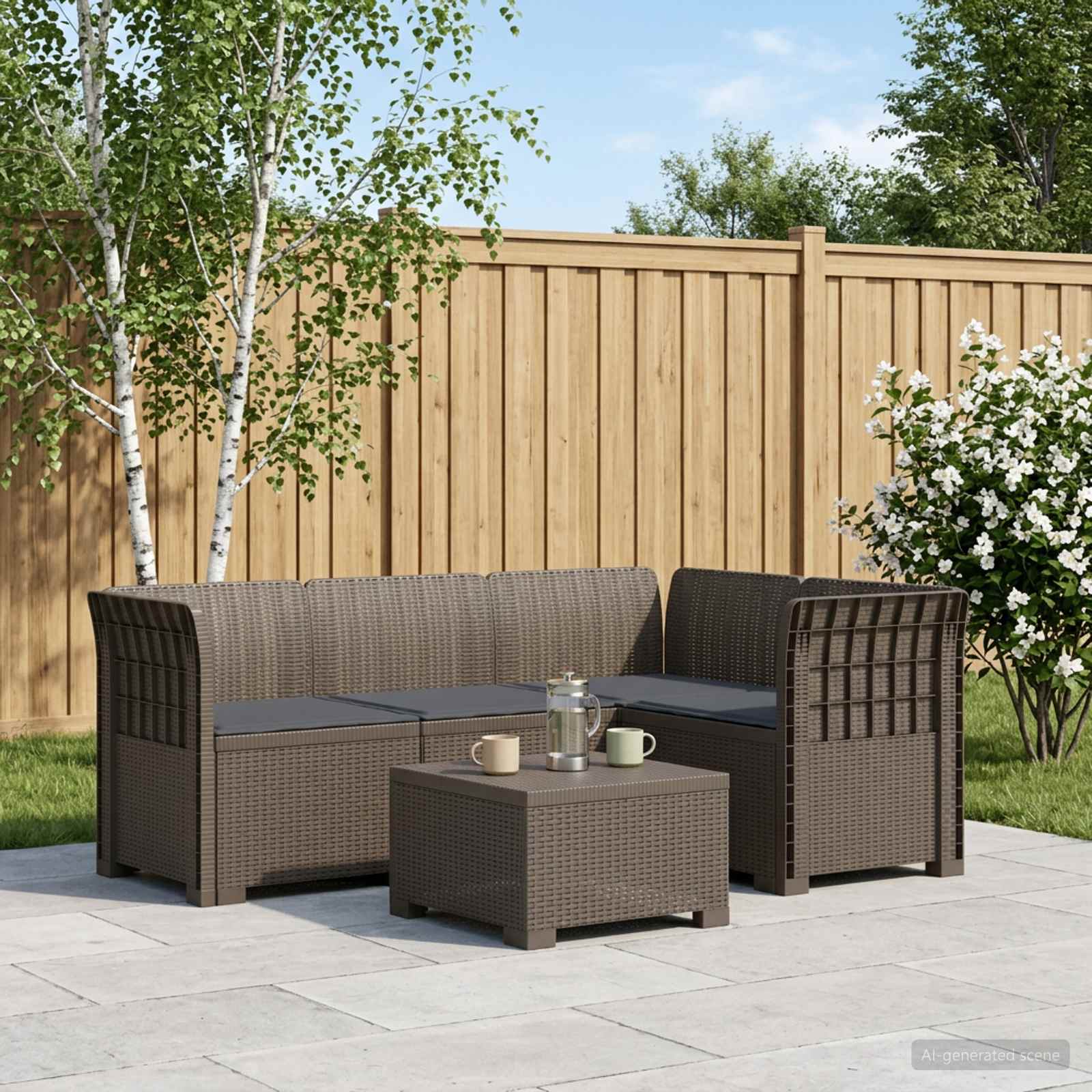 4-Persons Have Sofa med Puder Rattan Look PP Lysegr