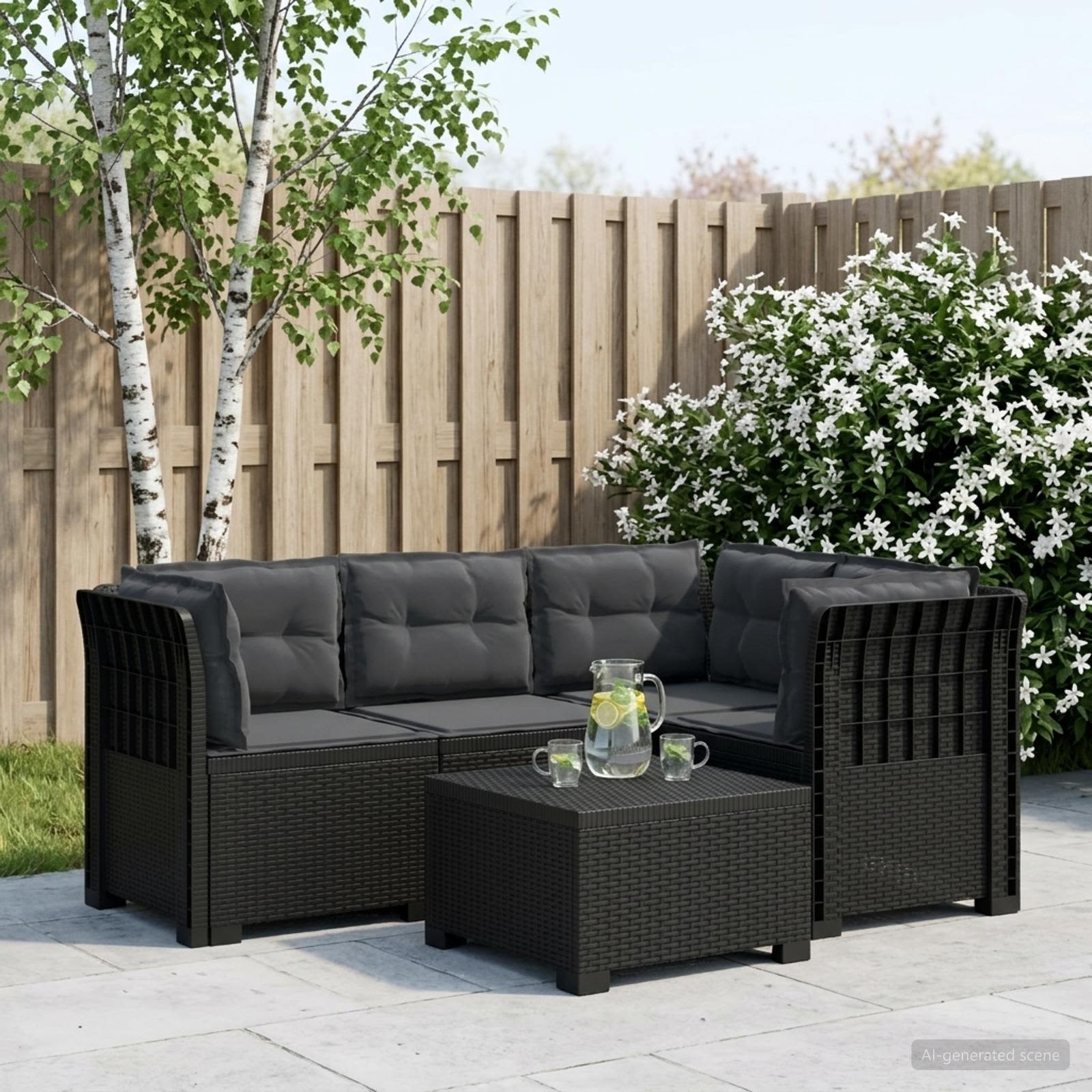 4-Persons Have Sofa med Puder Rattan Look PP Antracit
