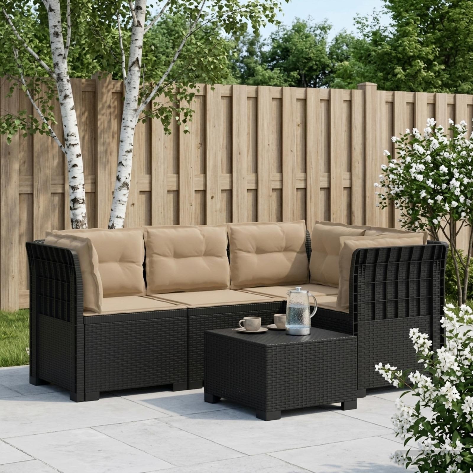4-Persons Have Sofa med Puder Rattan Look PP Antracit