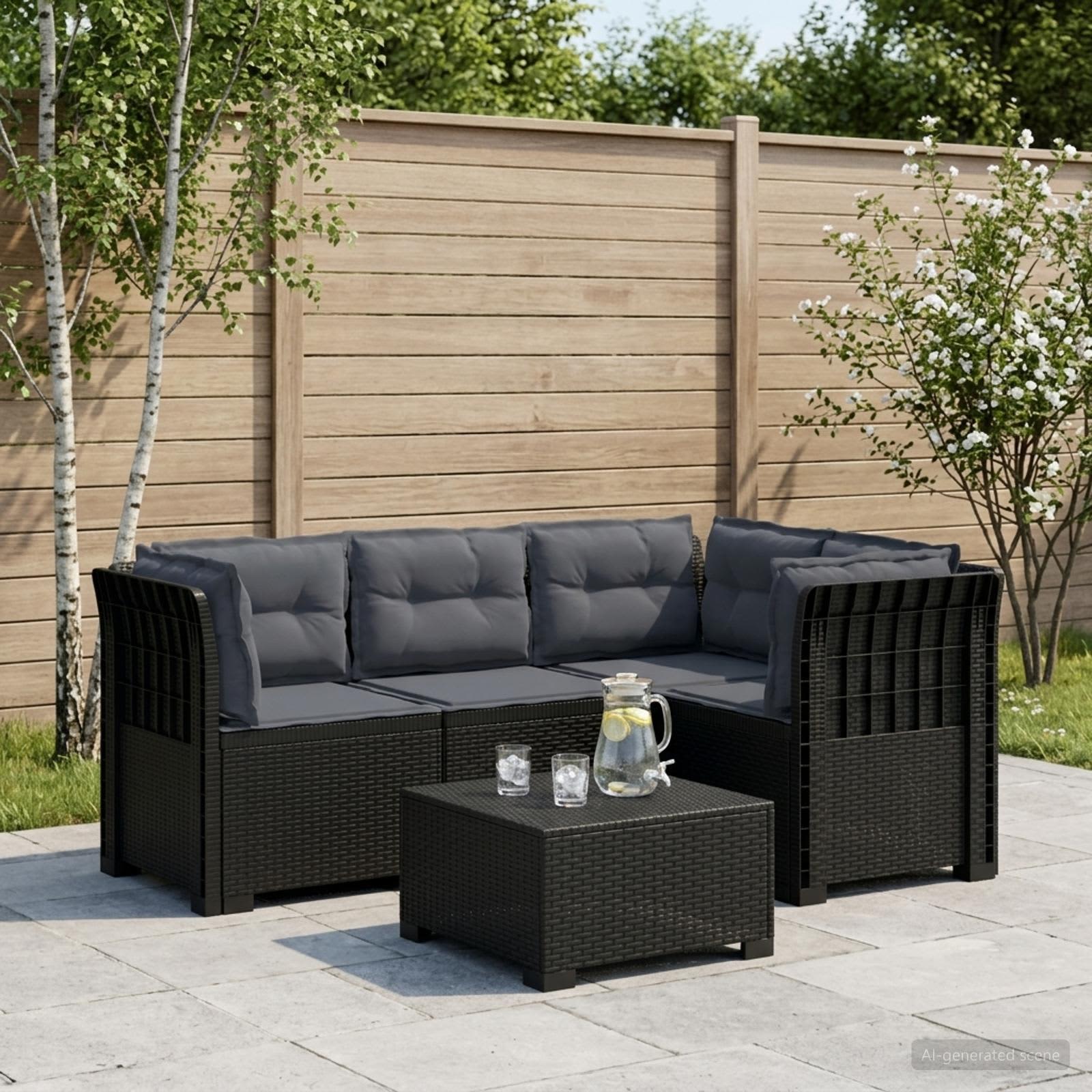 4-Persons Have Sofa med Puder Rattan Look PP Antracit
