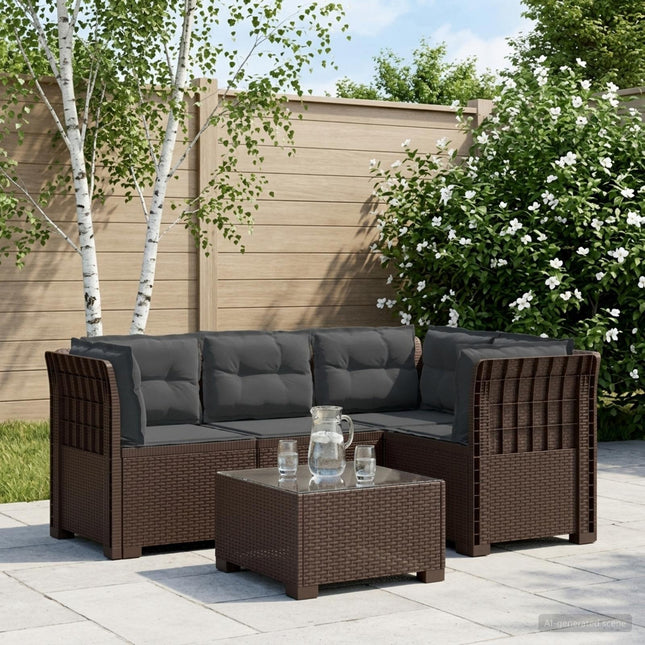 4-Persons Have Sofa med Puder Rattan Look PP Brun