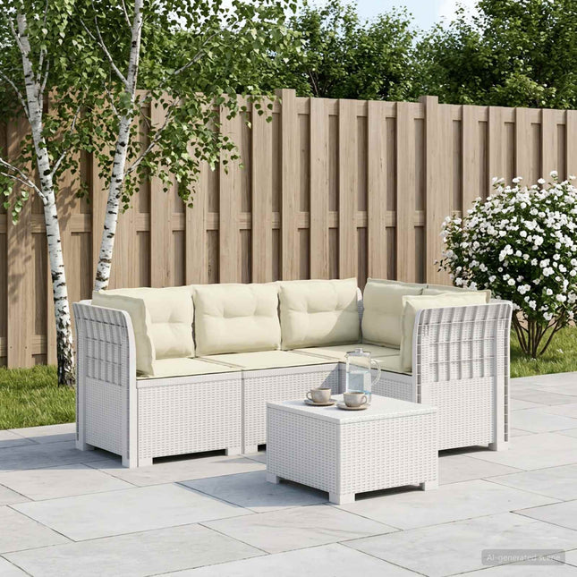 4-Persons Have Sofa med Puder Rattan Look PP Hvid