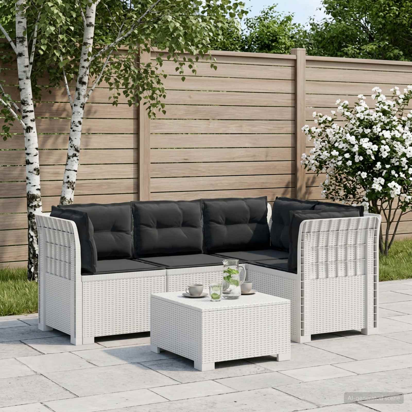 4-Persons Have Sofa med Puder Rattan Look PP Hvid
