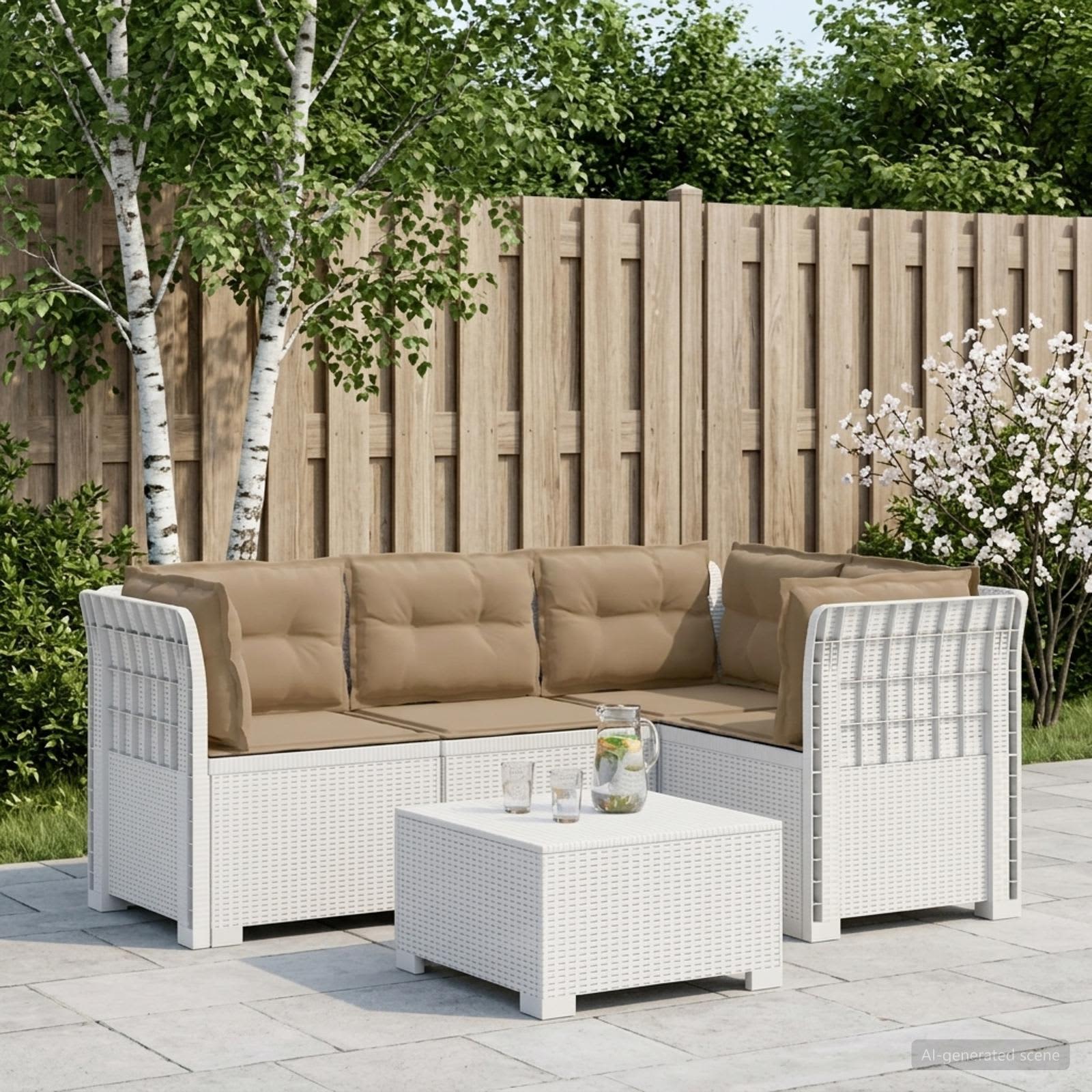 4-Persons Have Sofa med Puder Rattan Look PP Hvid