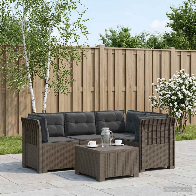 4-Persons Have Sofa med Puder Rattan Look PP Lysegrå