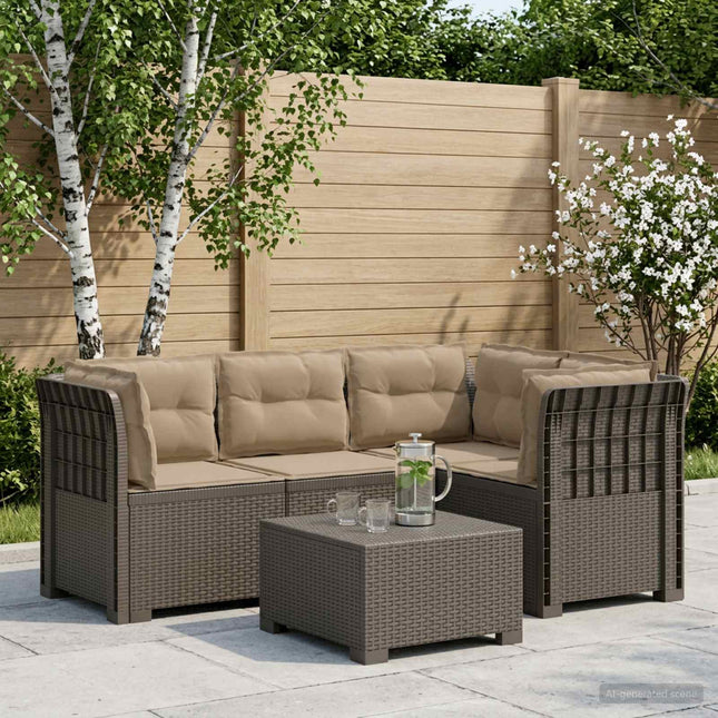 4-Persons Have Sofa med Puder Rattan Look PP Lysegrå