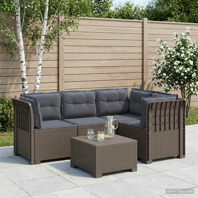 4-Persons Have Sofa med Puder Rattan Look PP Lysegrå