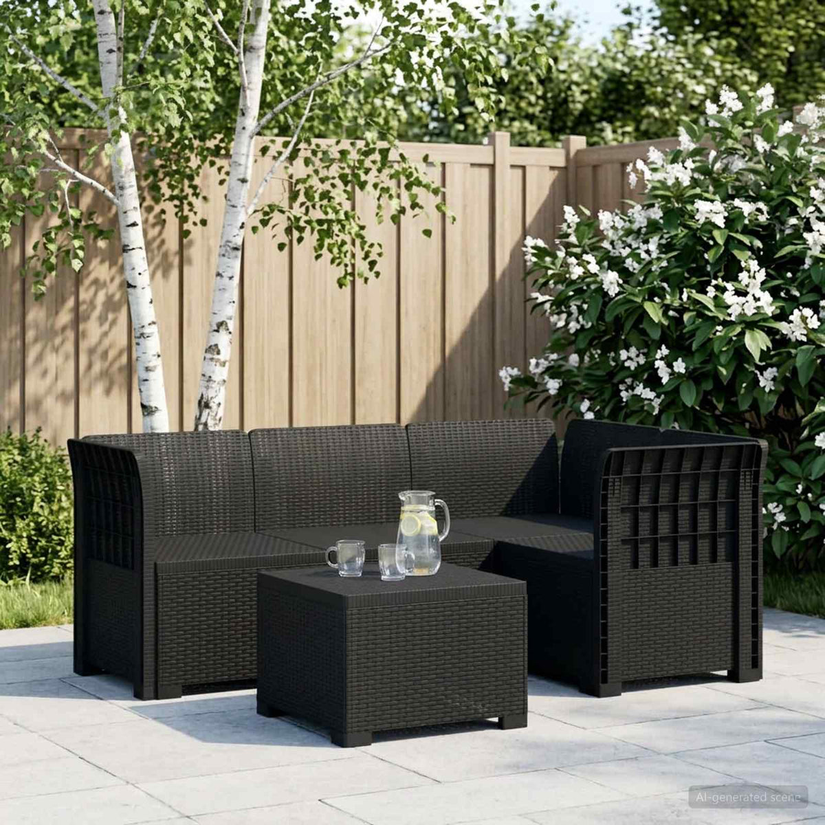 4-personers Have Sofa Rattan Look PP Antracit