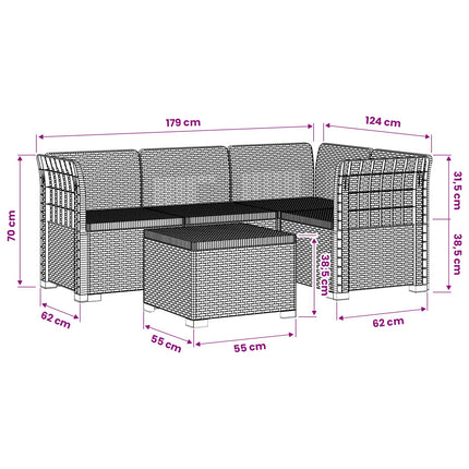 4-personers Have Sofa Rattan Look PP Antracit