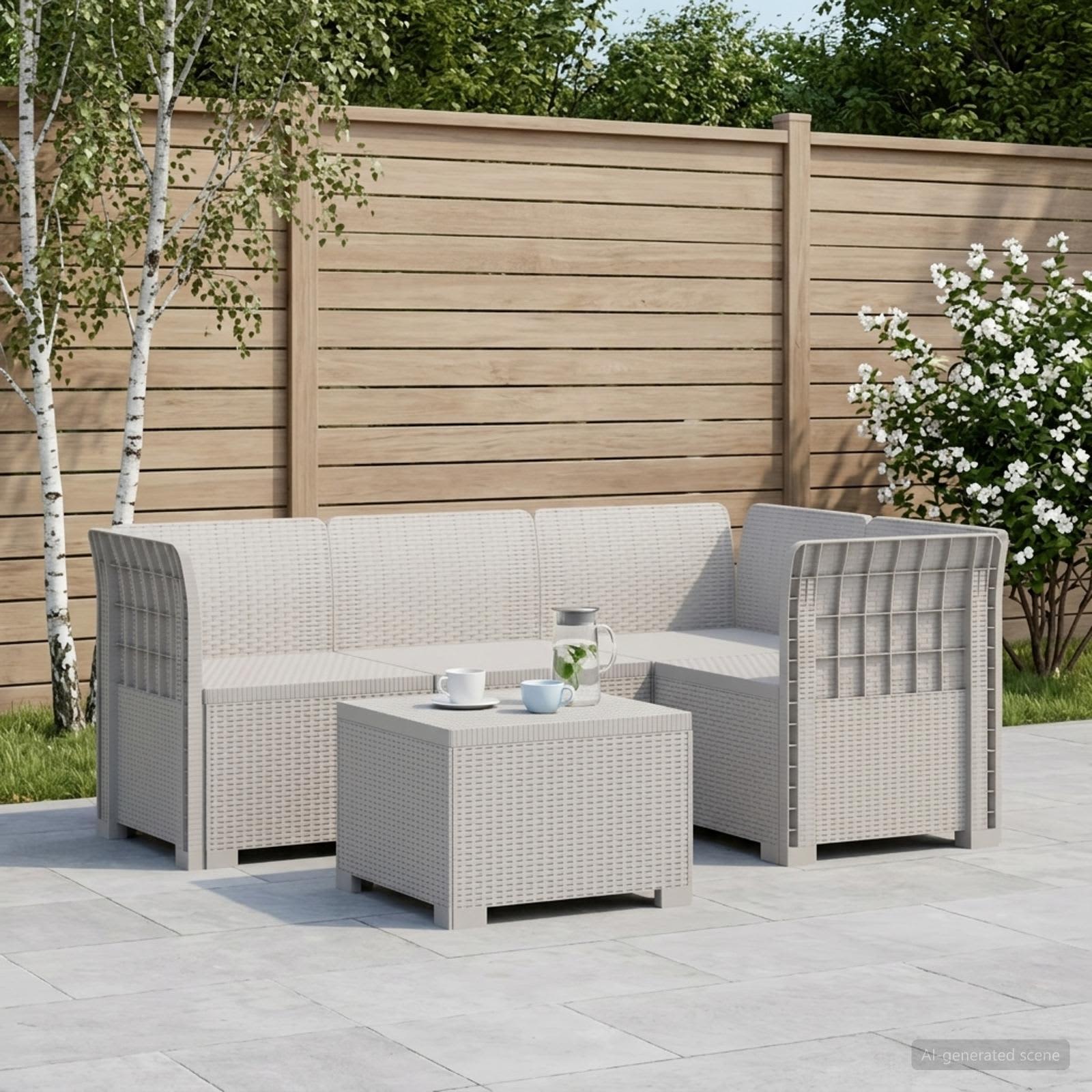 4-personers Have Sofa Rattan Look PP Hvid