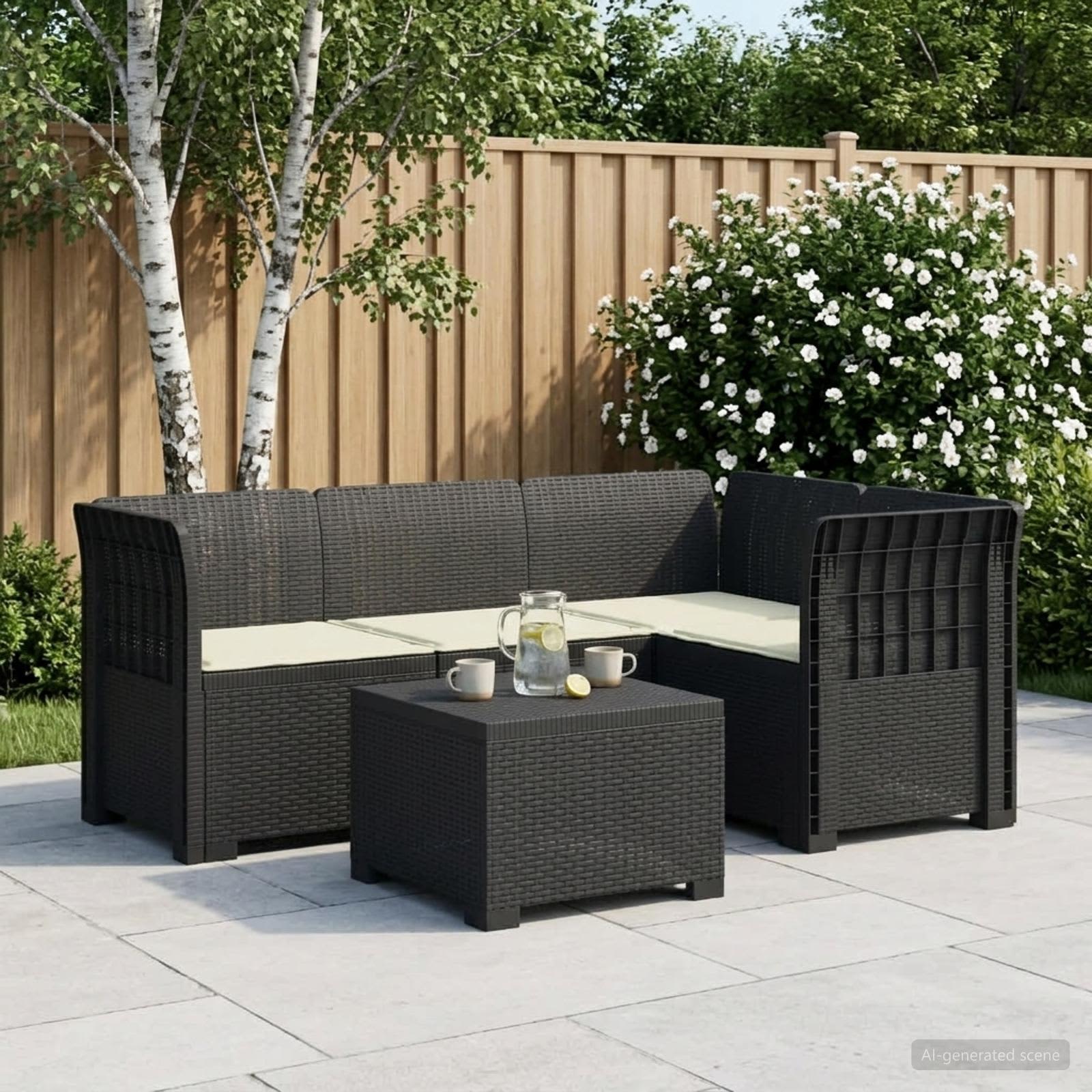 4-personers Have Sofa med Hynder Rattan Look PP Antracit