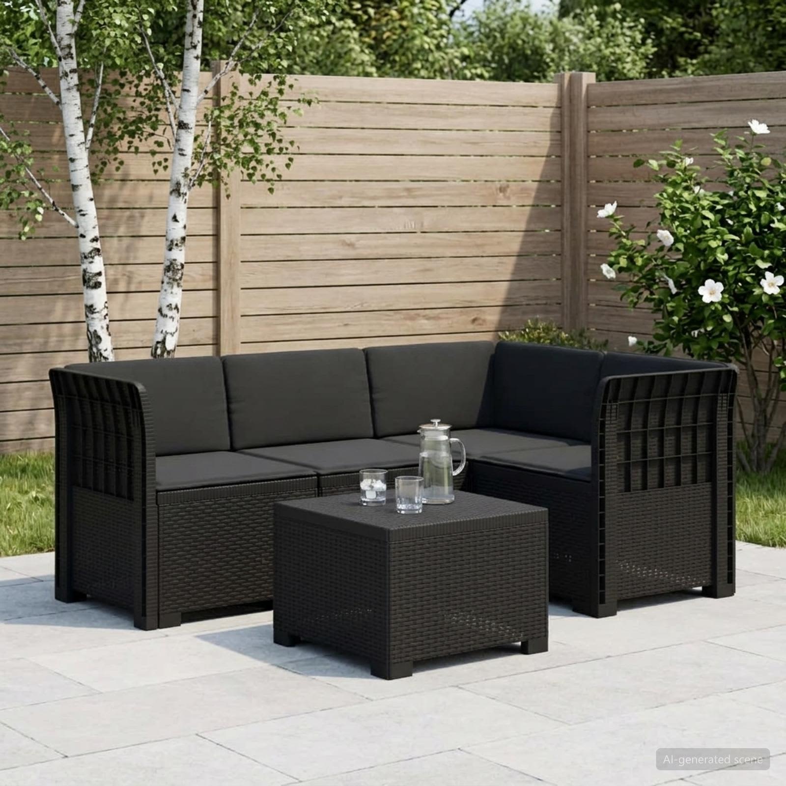 4-personers Have Sofa med Hynder Rattan Look PP Antracit