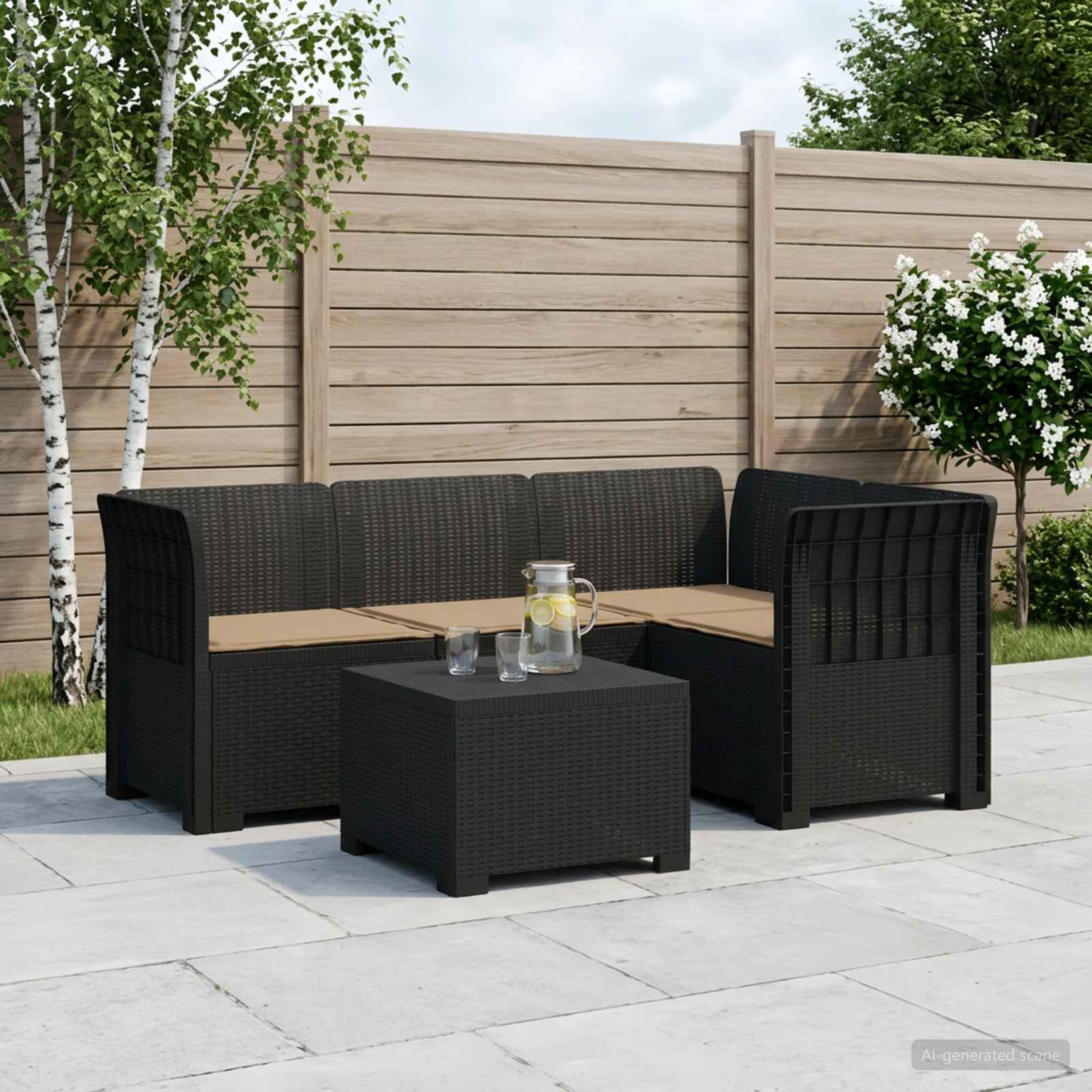 4-personers Have Sofa med Hynder Rattan Look PP Antracit
