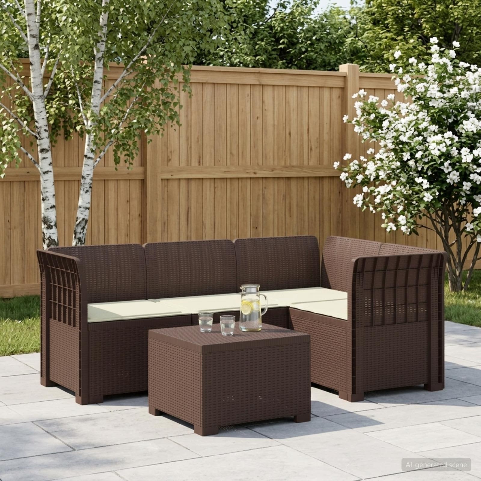 4-personers Have Sofa med Hynder Rattan Look PP Brun