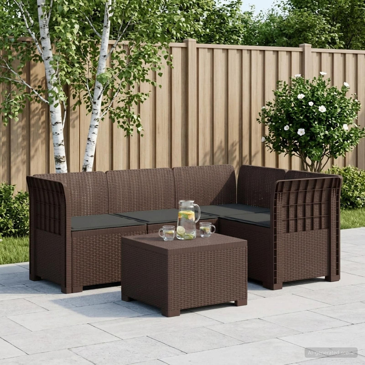 4-personers Have Sofa med Hynder Rattan Look PP Brun