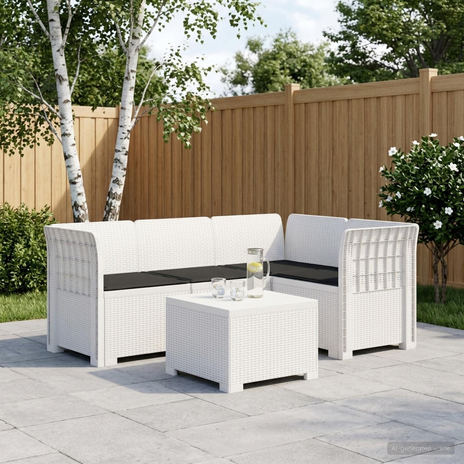 4-personers Have Sofa med Hynder Rattan Look PP Hvid