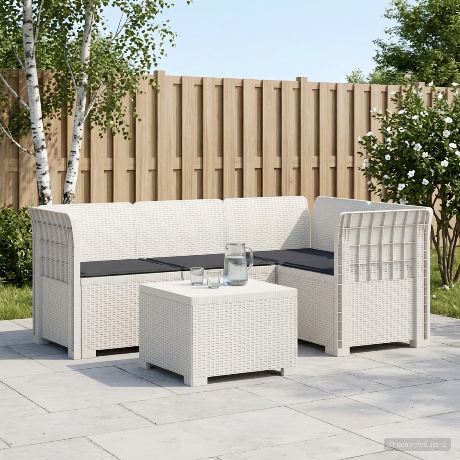 4-personers Have Sofa med Hynder Rattan Look PP Hvid