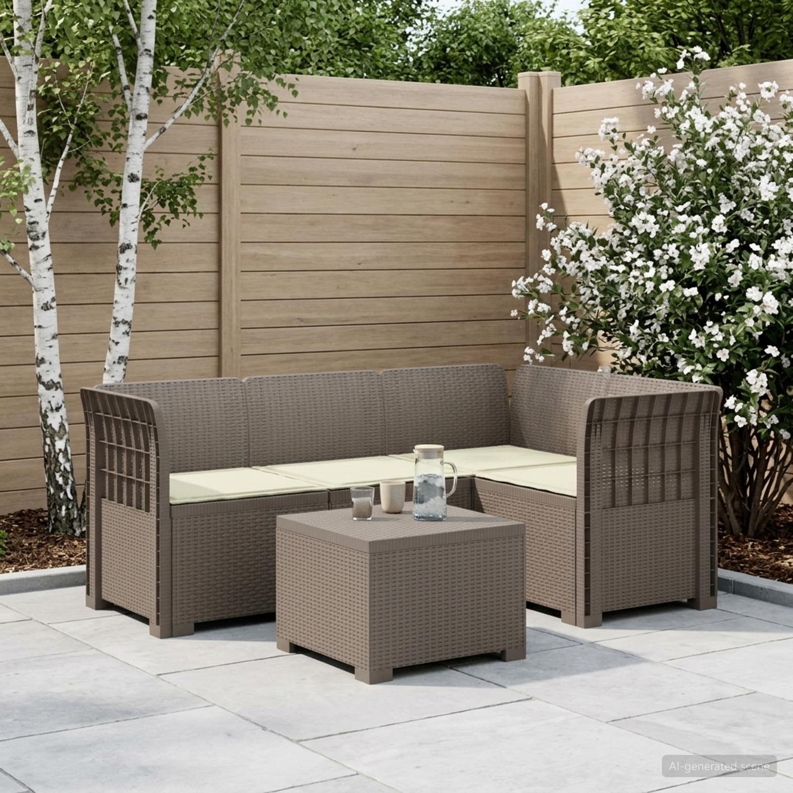 4-personers Have Sofa med Hynder Rattan Look PP Lysegr