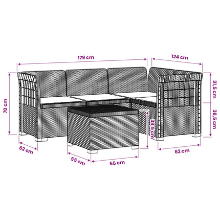 4-personers Have Sofa med Hynder Rattan Look PP Lysegrå