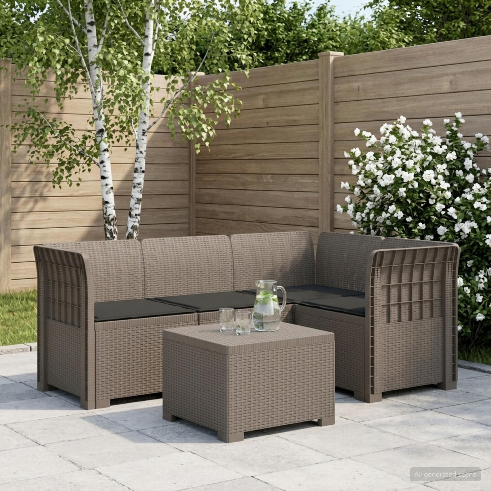 4-personers Have Sofa med Hynder Rattan Look PP Lysegr
