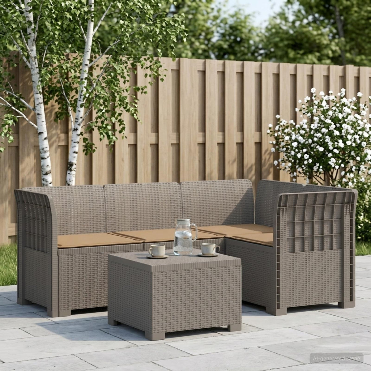 4-personers Have Sofa med Hynder Rattan Look PP Lysegr
